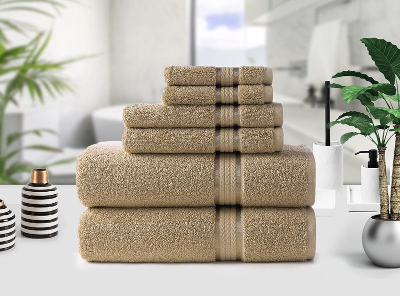 Cotton Craft Ultra Soft 6 Piece Towel Set Linen, Luxurious 100% Ringspun Cotton, Heavy Weight & Absorbent, Rayon Trim - 2 Oversized Large Bath Towels 30x54, 2 Hand Towels 16x28, 2 Wash Cloths 12x12 - Image 3